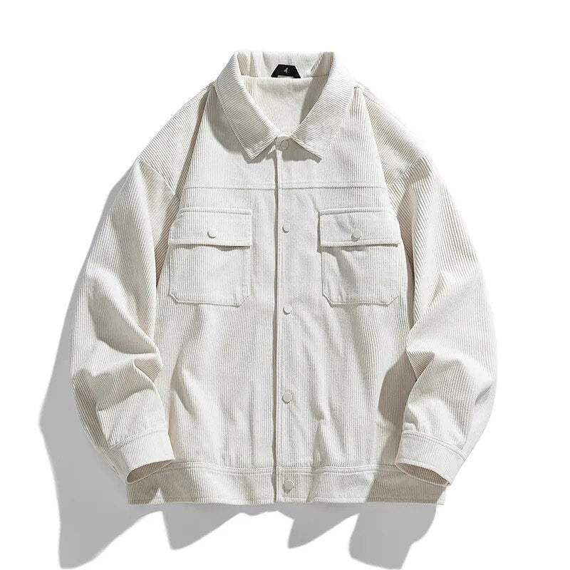 sanyamk Autumn Corduroy Bomber Jacket Men Vintage Baggy Coat Fashion Korean Streetwear Button Outerwear Clothing Tops Male Plus Size