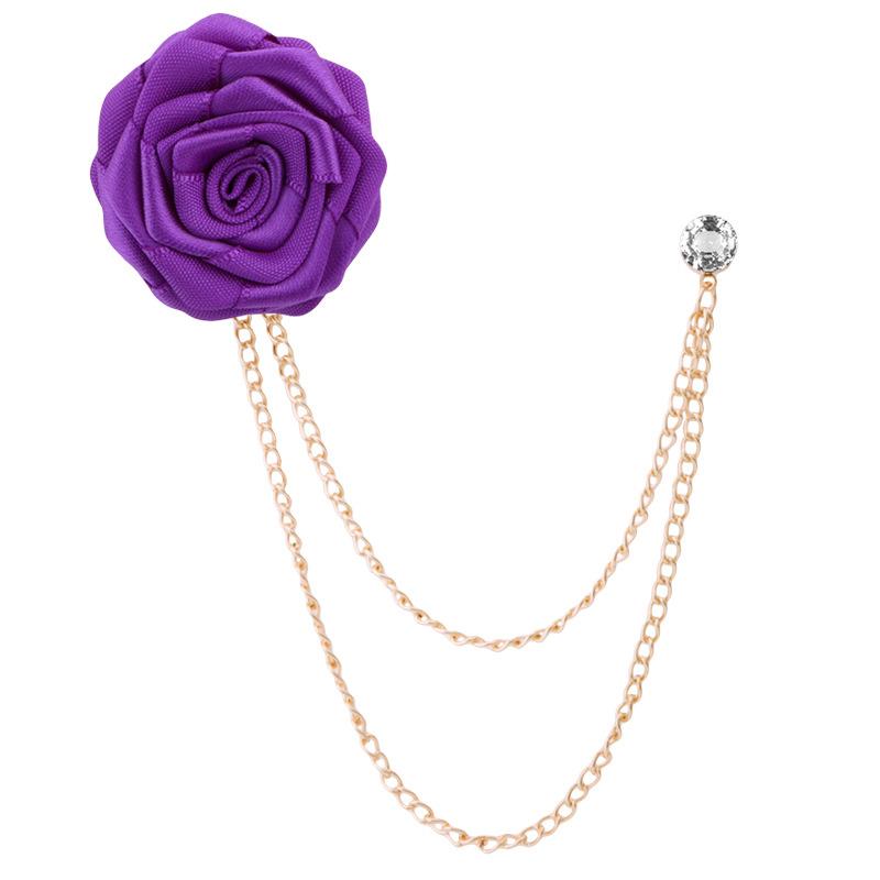 Korean Bridegroom Wedding Brooches Cloth Art Hand-made Rose Flower Brooch Lapel Pin Badge Tassel Chain Men's Suit Accessories
