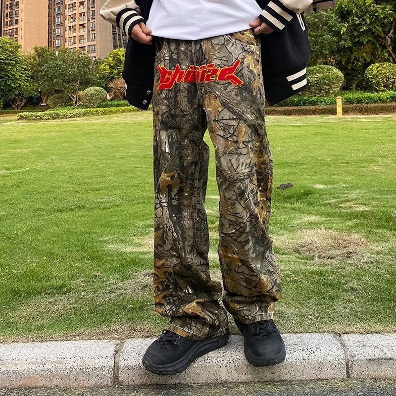 sanyamk New Fashion Towel Embroidery Camouflage Baggy Tracksuit Pants For Men Straight Sport Casual Long Trousers Pantalones Hombre