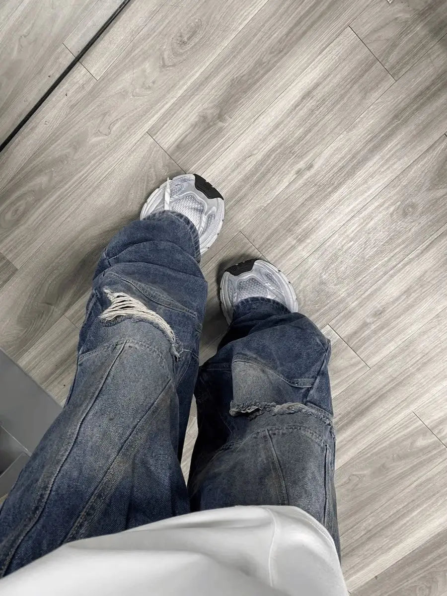sanyamk Autumn High Street Retro Men and Women Trendy Personalized Straight Tube Washed Jeans Couple Loose Hip Hop Wide Leg Casual Pants