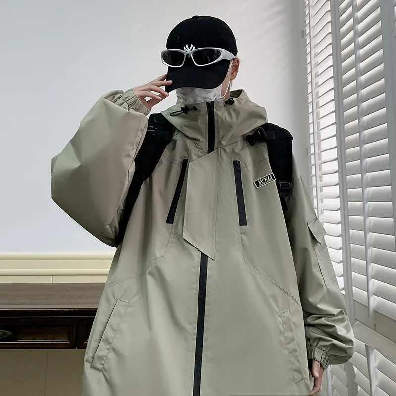 sanyamk Spring Mens Pockets Jackets Hip Hop Harajuku Streetwear Fashion Hooded Loose Coats Outwear Plus Size M-8XL