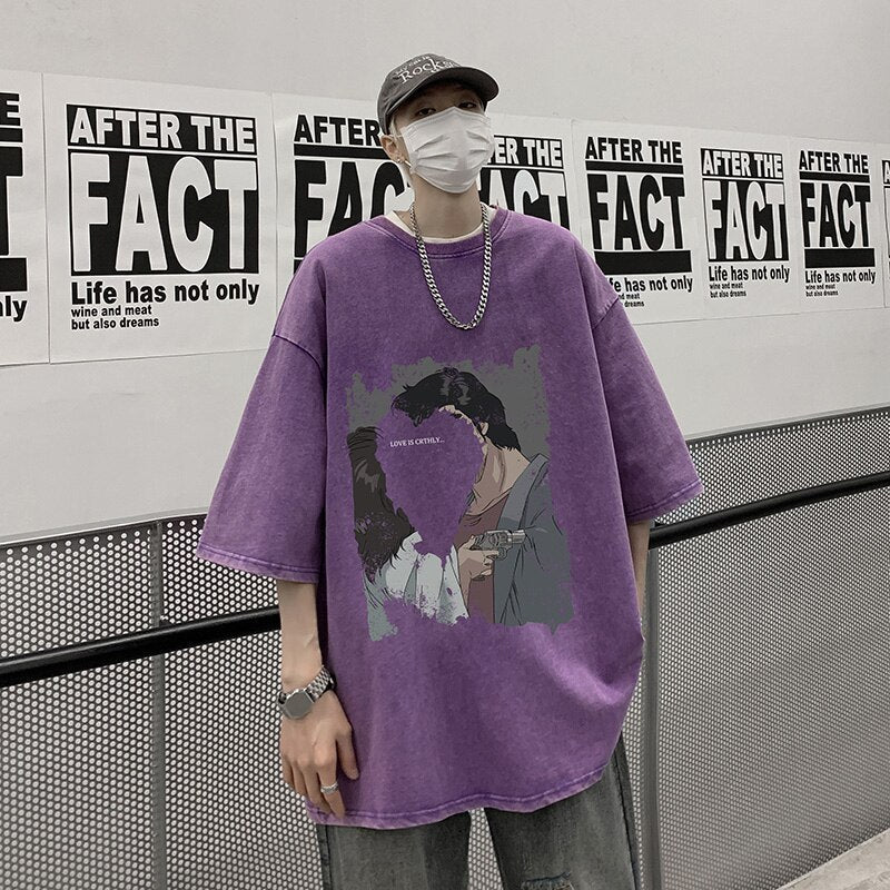 sanyamk Heart Printed Summer Vintage T-shirt for Men New Graphic Letter T Shirts Streetwear Harajuku Oversized 5XL