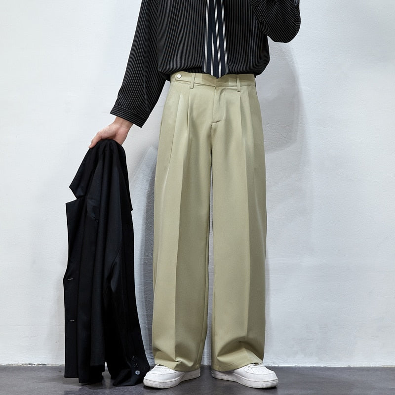 sanyamk Men's Solid Color Wide Leg Casual Suit Pants Fashion Streetwear Ins Men Trousers Harajuku Loose Unisex Pants