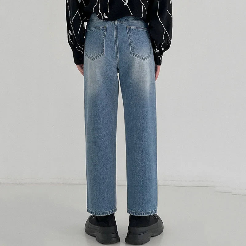 Bonsir - Winter Autumn Blue Jeans Men Loose Straight Tide Ins Ankle-length Denim Pants Handsome Male Straight Trousers Korean 2D0225