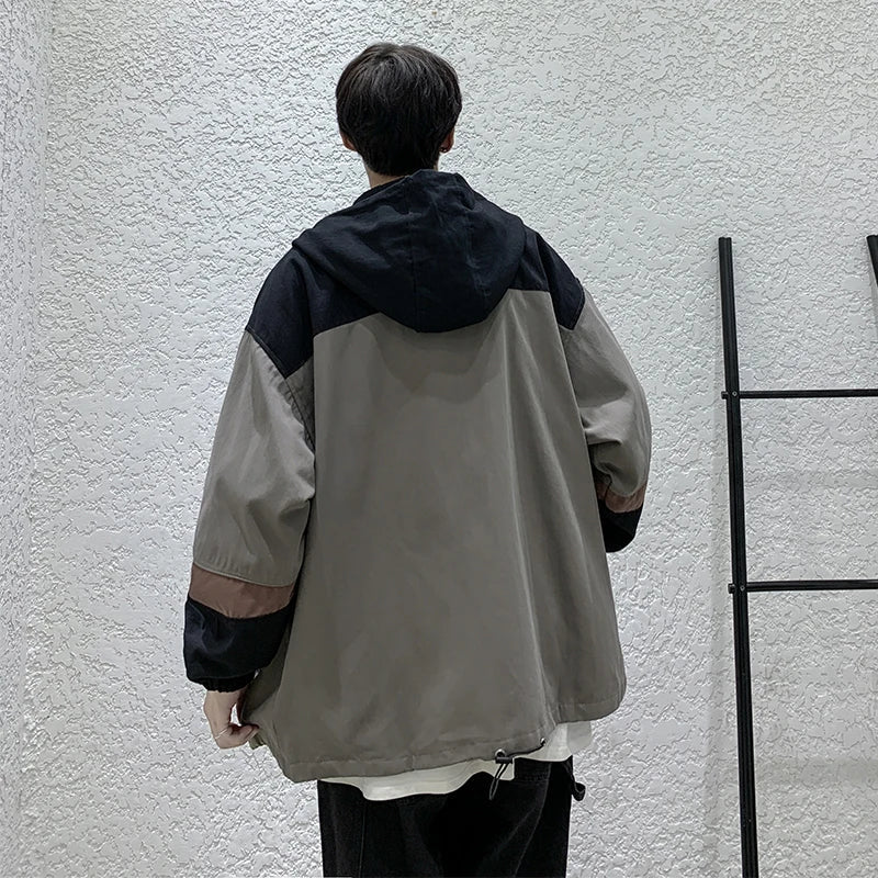 BONSIR - Korean Men Spring Autumn Bomber Jackets Mens Patchwork Casual Jacket Coat Fashion Hooded Zipper Workwear jacket Outerwear