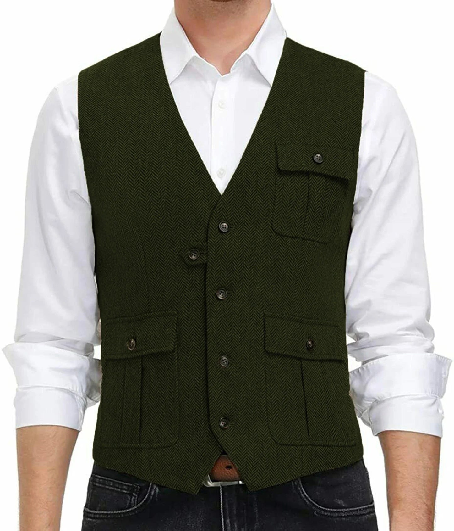 sanyamk Light Blue New Men Vest Wool Tweed Casual Waistcoat Formal Business Vest For Wedding Groomsmen Party Banquet Suit