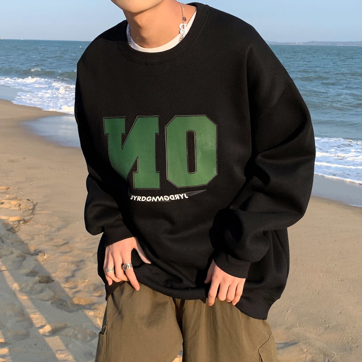 Bonsir Korean Loose Sweatshirts Men Round Neck Pullover Large Size Autumn New Male Hoodies Fashion Brand Clothing