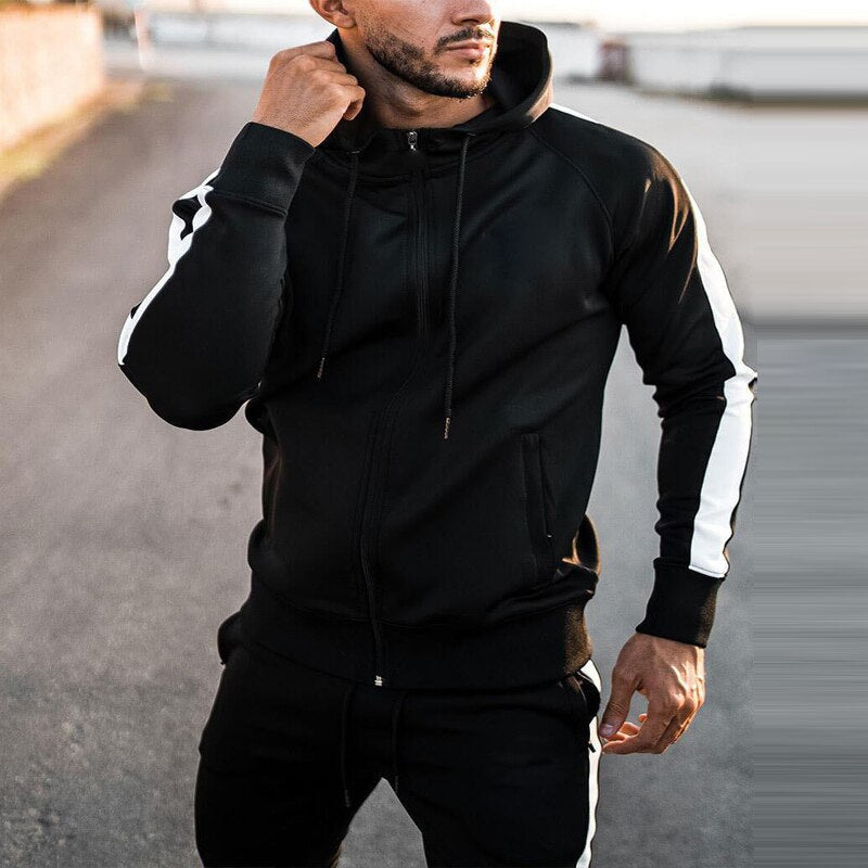 Bonsir Autumn Sweatsuits Men Tracksuit Slim Long Sleeve Zip-up Hooded Sweatshirt And Pants Suits Mens Gradient Fashion Two Piece Sets