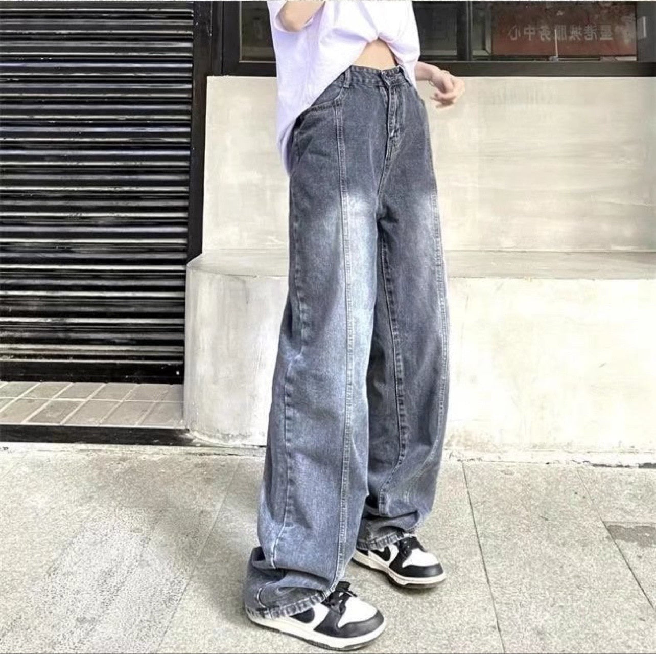 sanyamk Men's Jeans Hip Hop High Street Old Washed Wide Leg Pants Straight Loose Classic Jeans Men