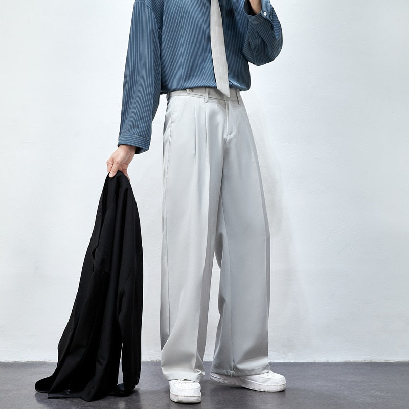 sanyamk Men's Solid Color Wide Leg Casual Suit Pants Fashion Streetwear Ins Men Trousers Harajuku Loose Unisex Pants