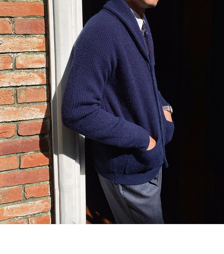 Bonsir Fall lapel Sweater Cardigan Men Knitting Pocket Sweaters Winter Warm Coat Men Single Breasted Top Cardigan Sexy Pleated Sweater