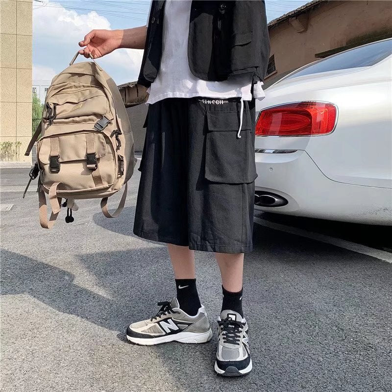 Bonsir Men Harajuku Cargo Pants New Mens Summer Sports Joggers Pants Male Streetwear Big Pockets Sweatpants Fashions Black/Khaki