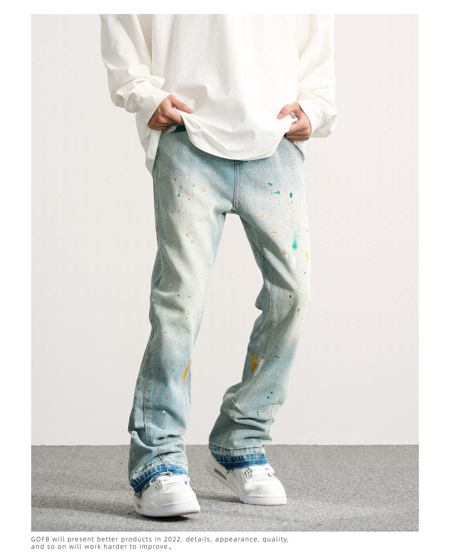 sanyamk High Street Wide Jeans Graffiti Micro Horn Jeans Vintage Hip Hop Denim Flared Pants Men Fashion Speckle Ink Wide Leg Washed Jean