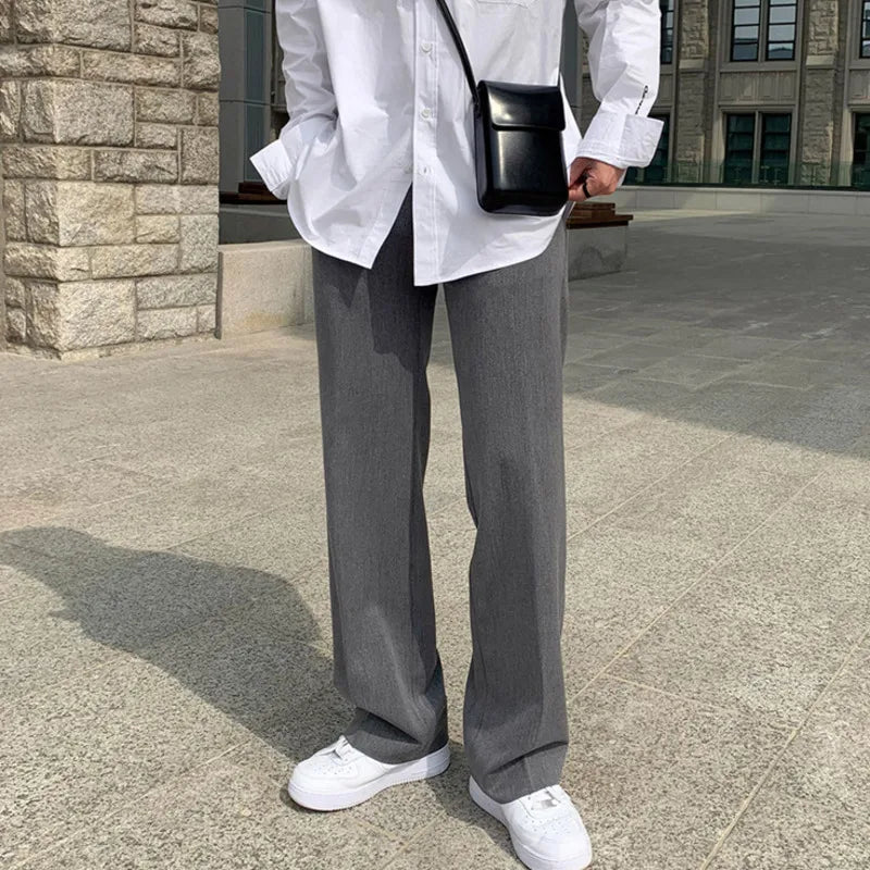 sanyamk Black Gray Suit Pants Men Fashionable Social Mens Dress Pants Korean Loose Casual Straight Trousers Mens Office Formal Pants