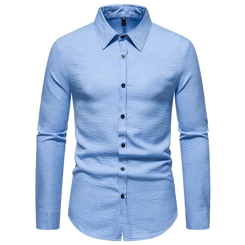 BONSIR - Autumn/Winter New Shirt Men's Solid Color Fashion Casual Long Sleeve Shirt Trendy Top Men