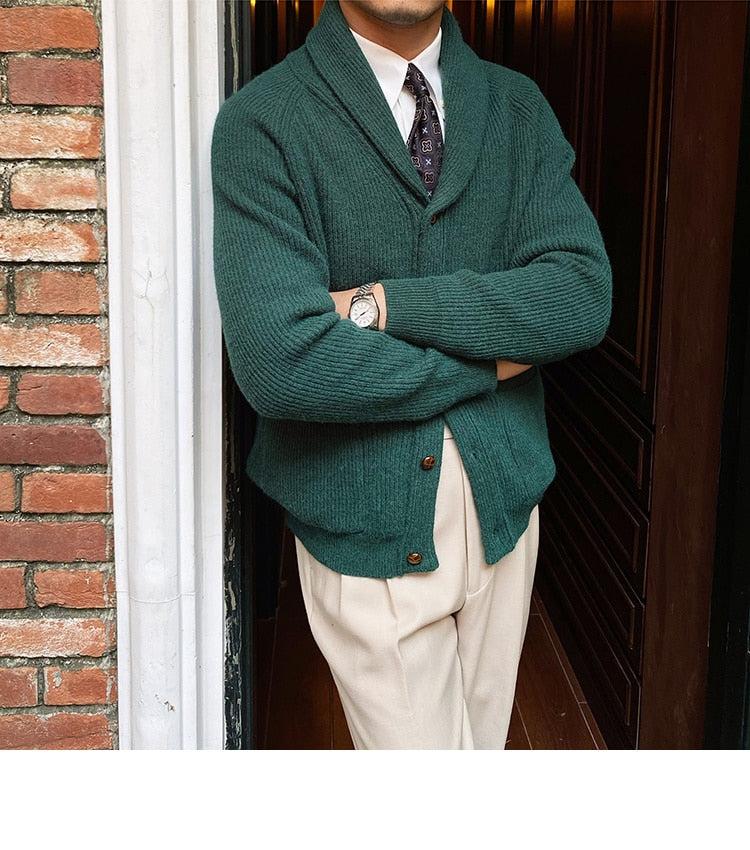 Bonsir Fall lapel Sweater Cardigan Men Knitting Pocket Sweaters Winter Warm Coat Men Single Breasted Top Cardigan Sexy Pleated Sweater