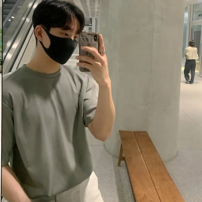 sanyamk - Summer Men's Casual T-shirts Round Neck Short Sleeve Male Tops Solid Color Pullover Clothing New Fashion 2024 9C6241