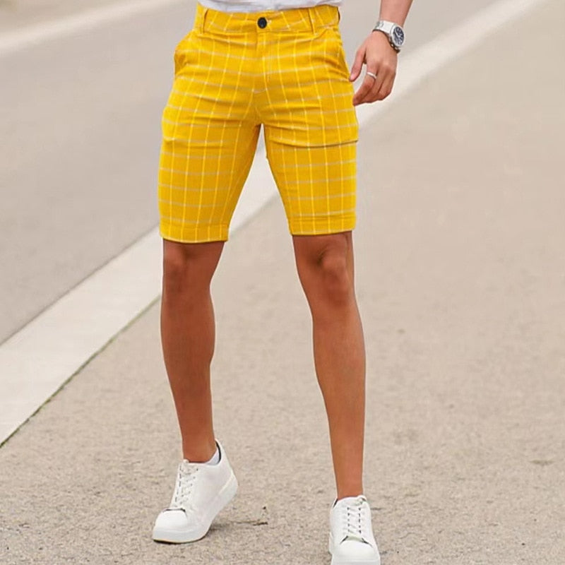 Bonsir Vintage Plaid Printed Slim Fit Shorts Men's 2023 Spring Summer Streetwear Fashion Mid Waist Button Short Pant Men Leisure Shorts