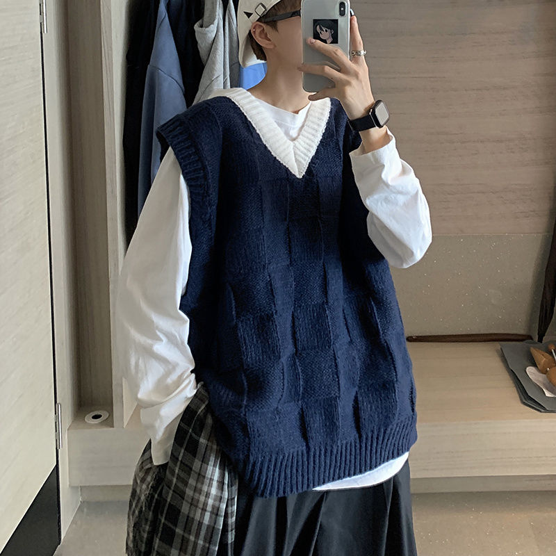 Bonsir Autumn New Men's Khaki V-Neck Knitted Vest Fashion Casual Classic Style Chic Sleeveless Sweater Vest Male Clothing W433