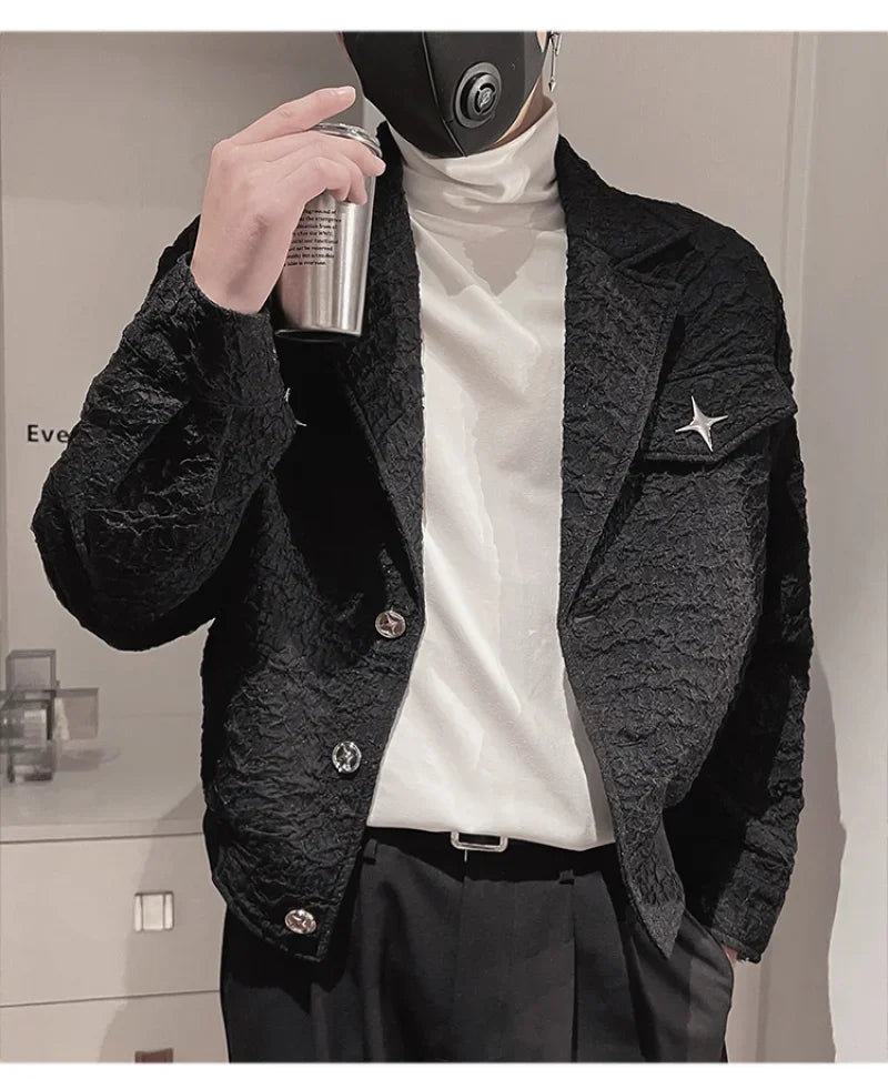 BONSIR - High Quality Spring Large Lapel Jacket Casual Jacquard Coat Business Men Jackets Costume Homme Vintage Jacket