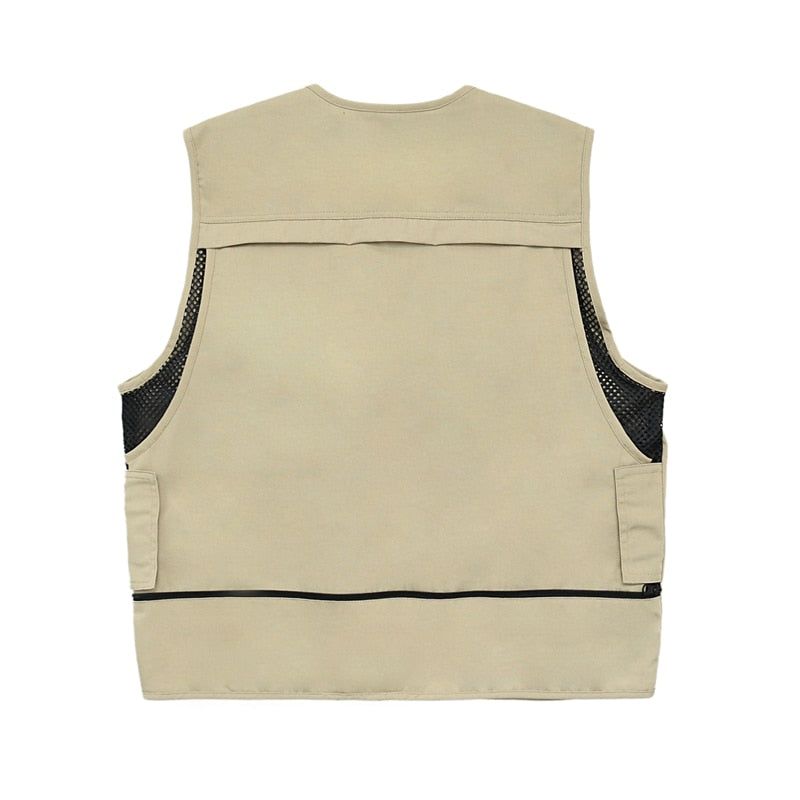 Bonsir High Street Multi-pockets Sleeveless Zipper Jackets for Male and Female Retro V Neck Oversized Autumn Tank Tops Loose Vest