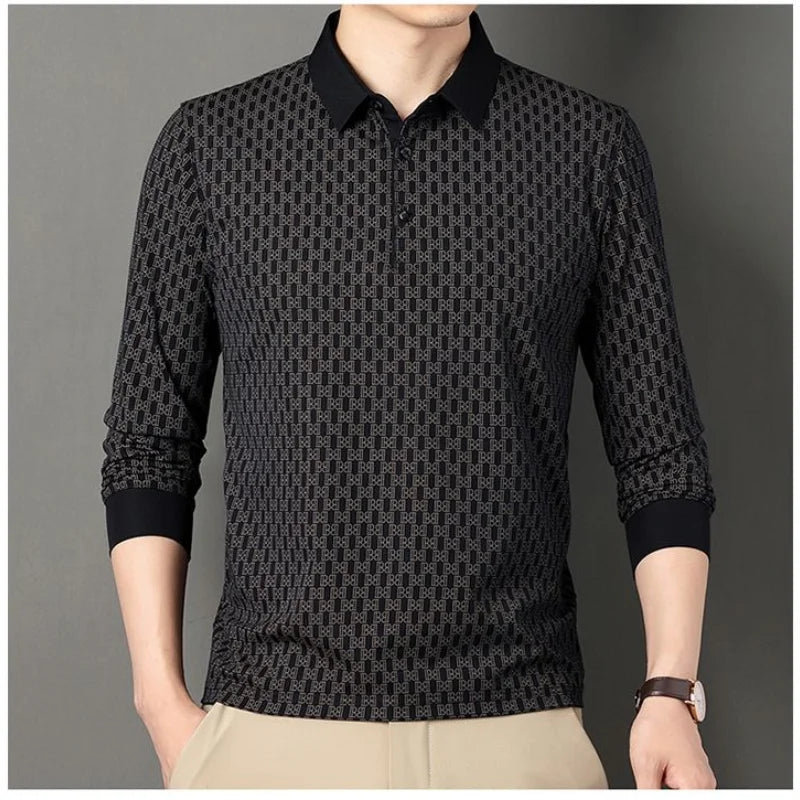sanyamk - Autumn and Winter New Simplicity Versatile Commuter Men's Clothing Splice Button Polo Long Sleeve Solid Color POLO Shirt