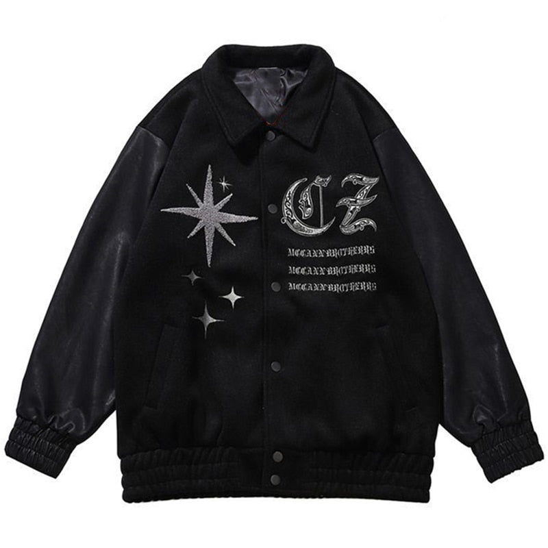 sanyamk Vintage Varsity Jacket Men Loose Lapel Pilot Bomber Jacket Baseball Coats Autumn Embroidery Return Woman Coat Hip Hop Streetwear