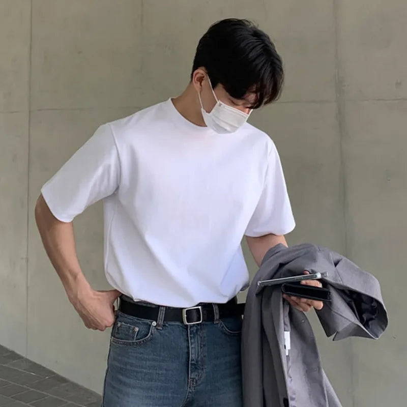 sanyamk - Summer Men's Casual T-shirts Round Neck Short Sleeve Male Tops Solid Color Pullover Clothing New Fashion 2024 9C6241