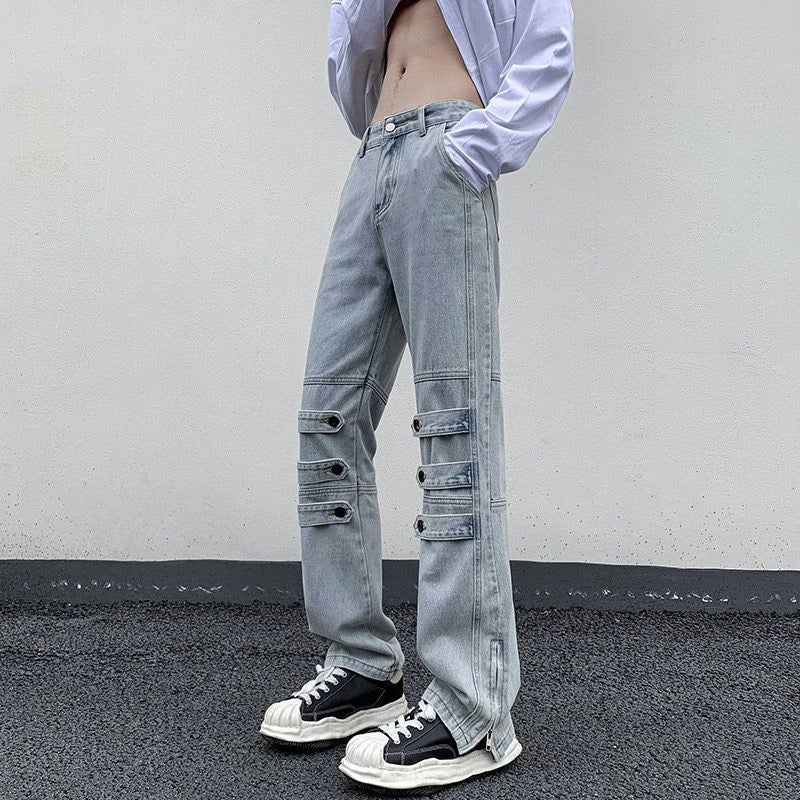 Bonsir American Style High Street Niche Style Zipper Jeans Men Trendy Brand Fried Street Loose Straight Tube Work Pants Design Sense