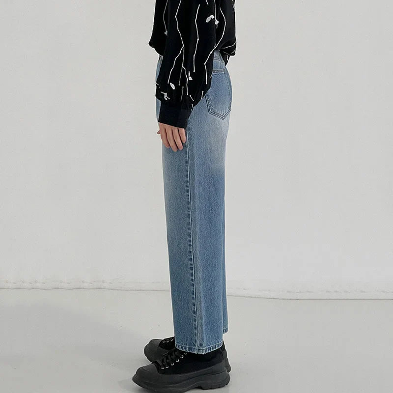 Bonsir - Winter Autumn Blue Jeans Men Loose Straight Tide Ins Ankle-length Denim Pants Handsome Male Straight Trousers Korean 2D0225