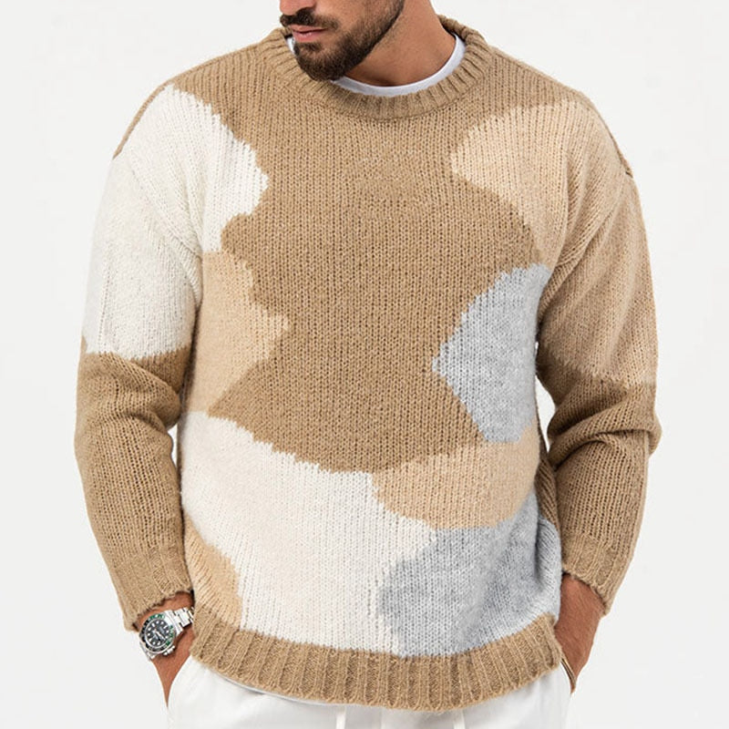 Bonsir Autumn Long Sleeve Sweaters Streetwear Casual Men Winter Jumper Knitting Fashion Block Stitch Round Neck Knit Pullovers