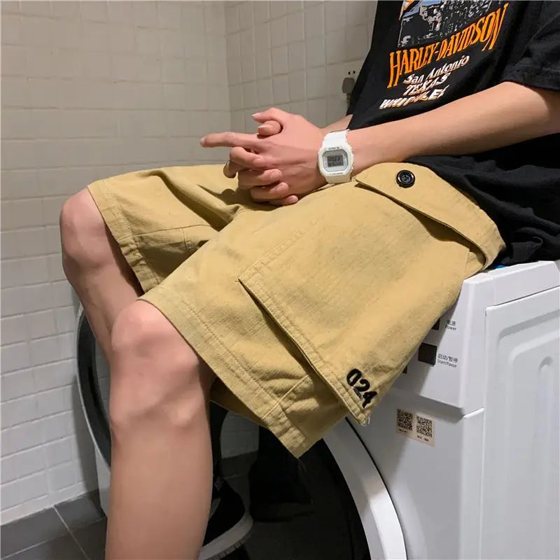 Bonsir American Vintage High Street Summer Men's Clothing Loose Casual Oversized Fashion Trend Straight Solid Color Cargo Shorts