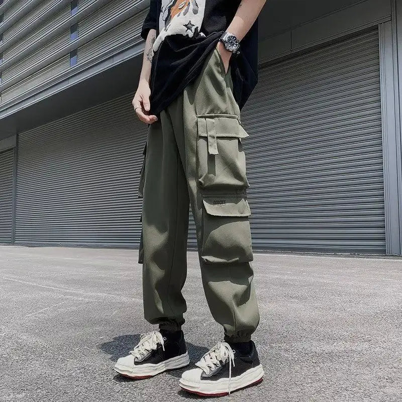 BONSIR - Temperament Versatile Casual Men's Clothing Autumn and Winter New Splice Pockets Drawstring Oversize Commuting Cargo Pants