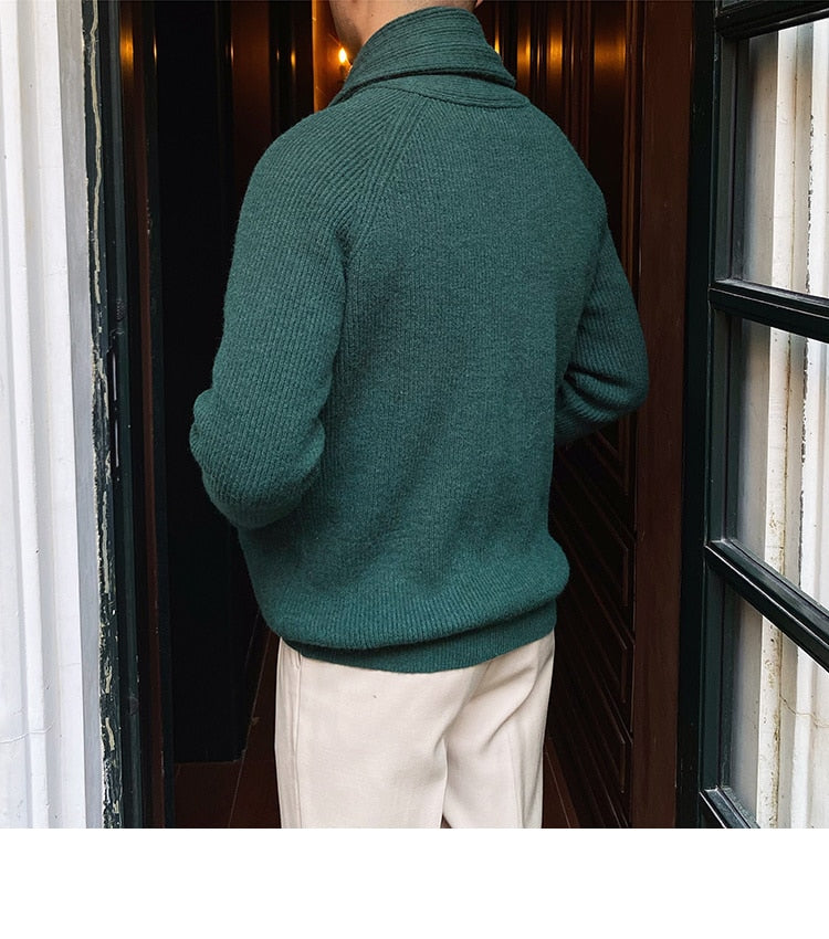 Bonsir Fall lapel Sweater Cardigan Men Knitting Pocket Sweaters Winter Warm Coat Men Single Breasted Top Cardigan Sexy Pleated Sweater