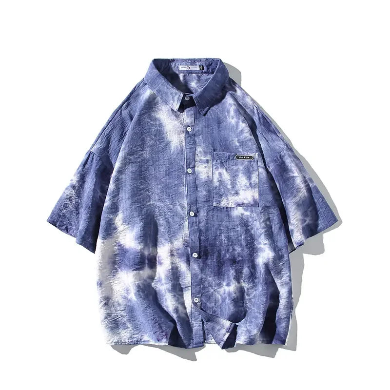 sanyamk - Summer Casual Mens Luxury Short Sleeve Loose Shirts Streetwear Trendy Style Vintage Male Blouses