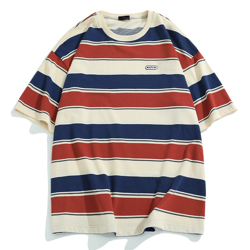 Bonsir Unisex Retro Striped t-Shirt hip hop Oversized Couple Aesthetic Harajuku Clothes Tee Punk Emo Top Urban Streetwear Y2k Top