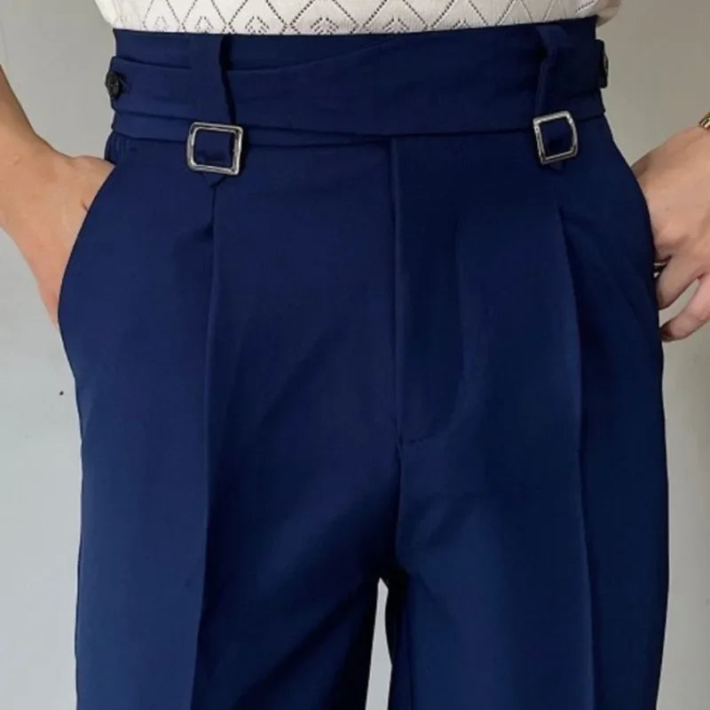 sanyamk - Men's Solid Color Suit Pant Slim Fit Feet Casual British Spring High Waist Pants Office-trousers Men Dress Pant Trousers
