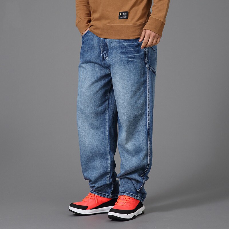 Bonsir Plus Fat Large Size 48 Loose Straight Jeans Men Street Hip Hop Printing Jeans Skateboard Baggy Denim Trousers Male