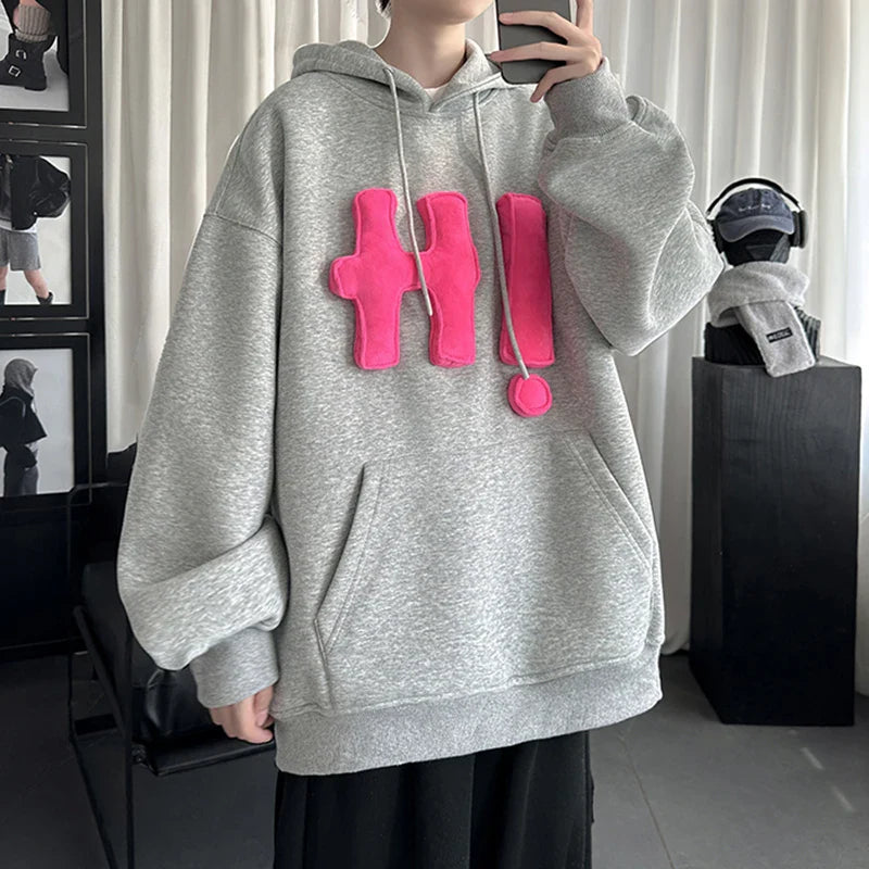 sanyamk - American Style Men's Hoodies Three-dimensional Letter Hooded Drawstring Contrast Color Pullovr Male Sweatshirts New 9C8035