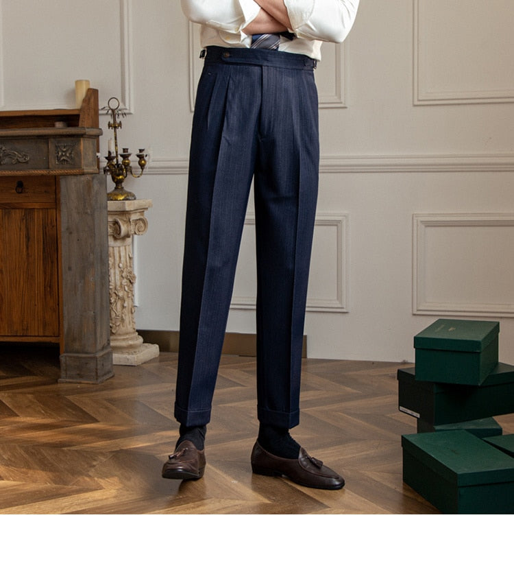 sanyamk High Waist Business Dress Pants Men Ankle Length Office Social Slim Fit Suit Pant Classic Streetwear Trousers Pantalones Hombre