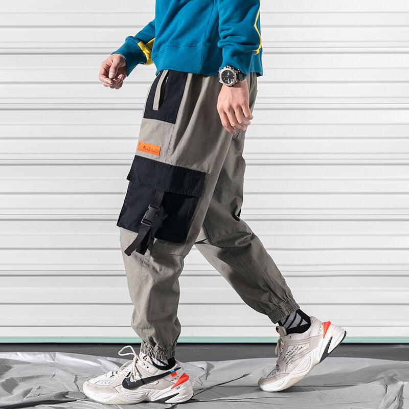 sanyamk Patchwork Big Pocket Cargo PantsStreetwear Harem Pants Men Overalls Mens Baggy Harajuku Hip Hop Trousers Casual Track Pant