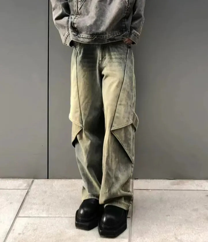sanyamk American High Street Variable Trouser Shape Micro Flare Jeans Men's High Waist Loose Draping Wide Leg Floor Dragging Long Pants
