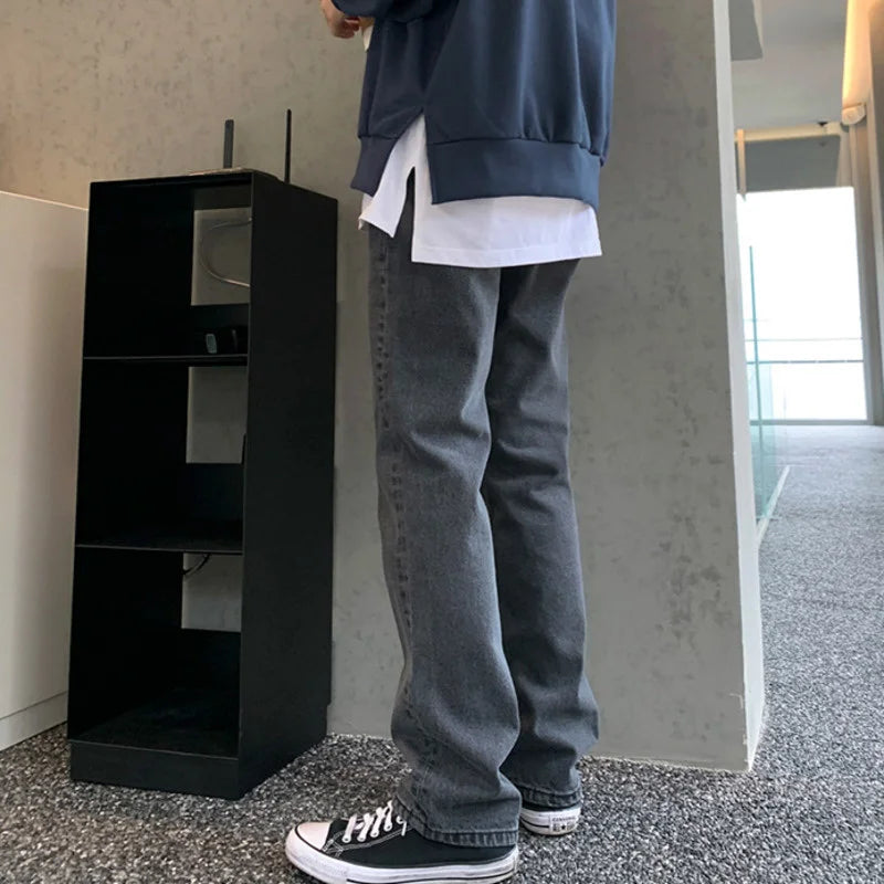 sanyamk - Dark Men's Grey Jeans Men's Autumn Korean Loose Trend Straight Leg Wide Leg Pants Trend Casual Floor Long Pants 2Y2424