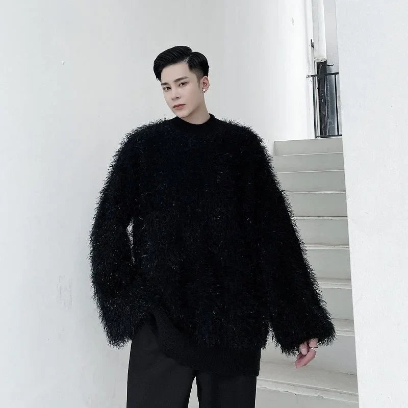 Bonsir - Thick Men Loose Casual Pullover Sweater Comfortable Fur Kinttwear Tops New Autumn Winter Chic Top Streetwear 2Y2251