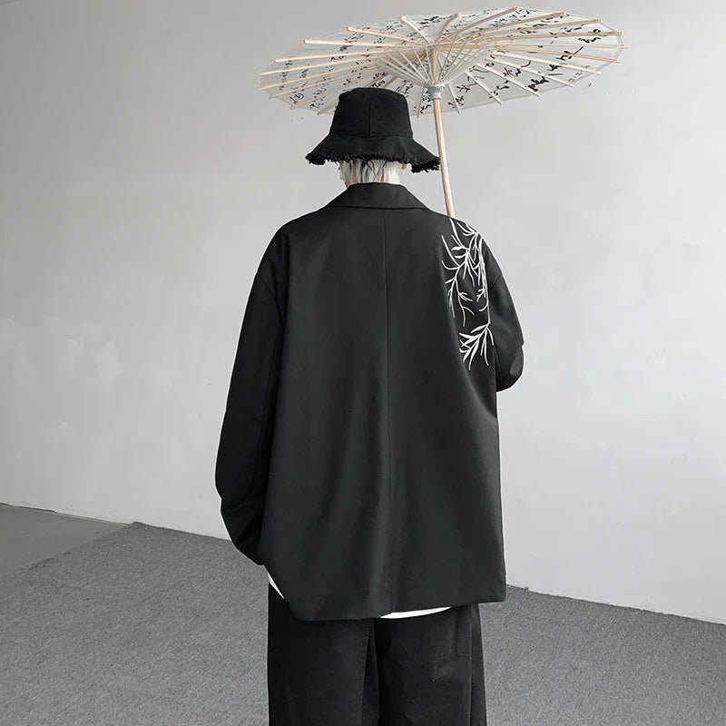 sanyamk Gentleman Embroidery Black Blazers Men Spring New Casual Oversized Blazer Jacket Korean Male Elegant Business Coat Plus Size 5XL