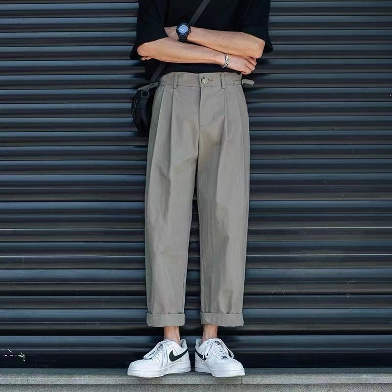 sanyamk Men's Fashion Trend Streetwear Trousers Korean Loose Student Cargo Casual Pants Green/black/khaki Color Suit Pants M-2XL