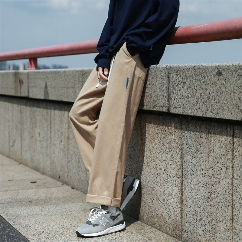 Bonsir High Street American Men's Cargo Pants Fashion Solid Color Straight-leg Male Hip Hop Casual Trousers Streetwear