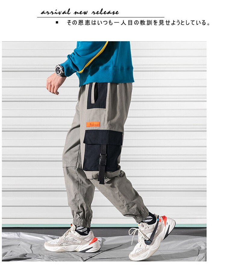 sanyamk Patchwork Big Pocket Cargo PantsStreetwear Harem Pants Men Overalls Mens Baggy Harajuku Hip Hop Trousers Casual Track Pant