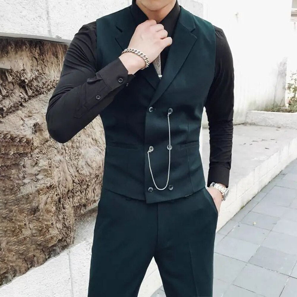sanyamk Casual Trendy Male Personality Suit Vest British Style Business Elegant Gentleman Retro Professional Formal Dress Handsome