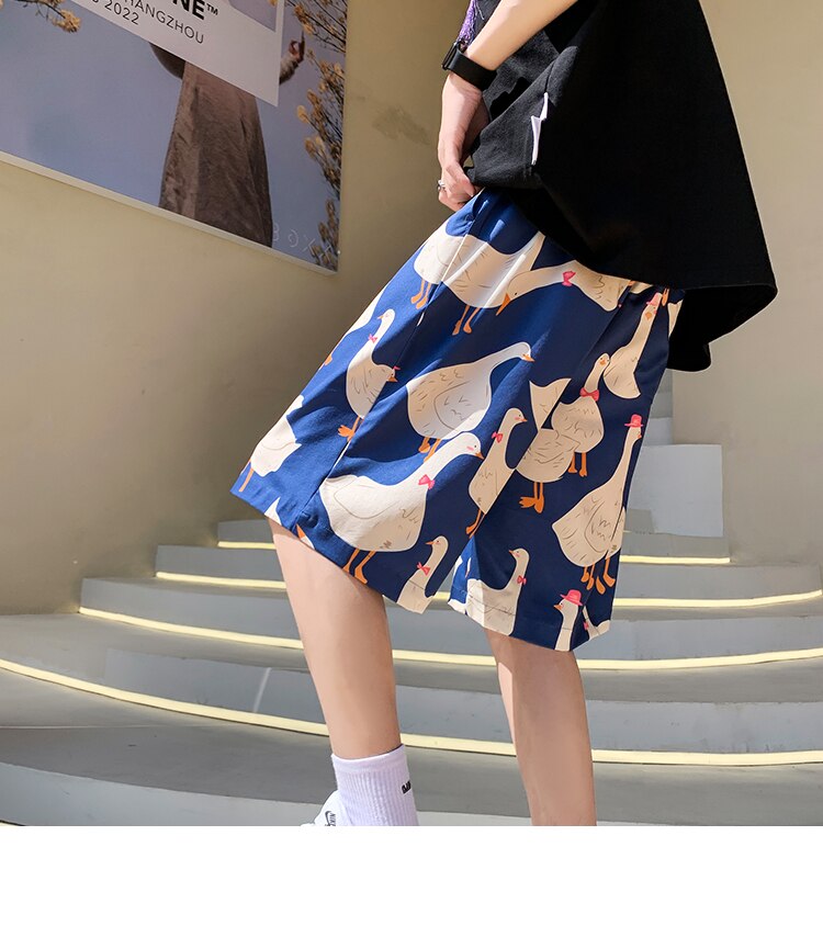 Bonsir Anime Graffiti Mens Summer Casual Shorts Neutral Fashion Hip Hop Cotton Sweat Short Pans Men's Joggers Beach Short Sweatpants